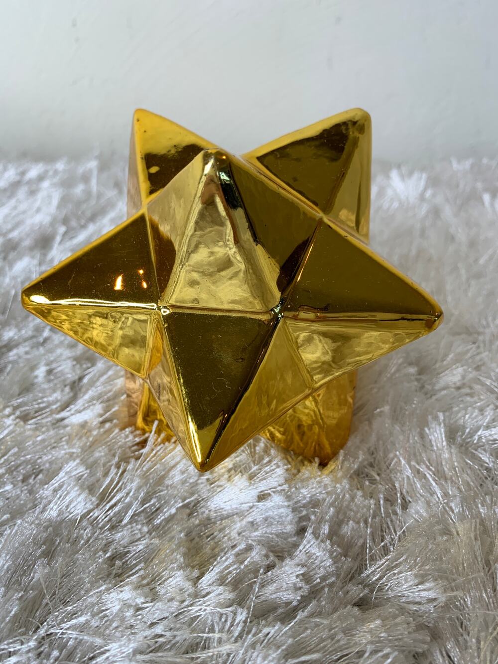 Ceramic Gold Star Figurine Shelf Decor Office Library Dual Tetrahedron 5"